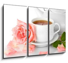 Obraz 3D tdln - 105 x 70 cm F_BB45798978 - teapot and cup of tea with rose isolated on white