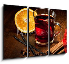 Obraz 3D tdln - 105 x 70 cm F_BB45954497 - Hot wine for Christmas with delicious orange and spic - Hork vno na Vnoce s lahodnm pomeranem a koenm