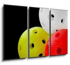 Obraz 3D tdln - 105 x 70 cm F_BB46394116 - Three floorball balls isolated on a black background