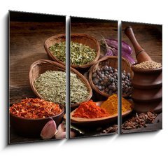 Obraz 3D tdln - 105 x 70 cm F_BB47170066 - Different spices over a wood background. - Rzn koen na pozad deva.