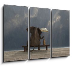 Obraz 3D tdln - 105 x 70 cm F_BB48939769 - elephant and dog sit under the rain - slon a pes sed pod d隝