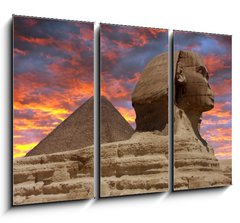 Obraz 3D třídílný - 105 x 70 cm F_BB4923108 - Pyramid and Sphinx at Giza, Cairo