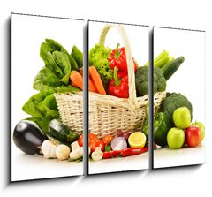 Obraz 3D tdln - 105 x 70 cm F_BB49405968 - raw vegetables in wicker basket isolated on white