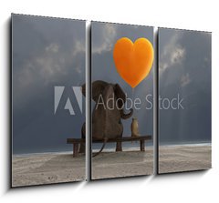 Obraz 3D tdln - 105 x 70 cm F_BB49410537 - elephant and dog holding a heart shaped balloon - slon a pes dr baln ve tvaru srdce