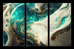 Obraz 3D tdln - 105 x 70 cm F_BB538117667 - Spectacular image of teal and white liquid ink churning together, with a realistic texture and great quality for abstract concept. Digital art 3D illustration.