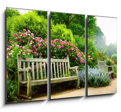 Obraz 3D tdln - 105 x 70 cm F_BB54257133 - Art bench and flowers in the morning in an English park