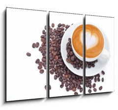 Obraz 3D tdln - 105 x 70 cm F_BB54856879 - A cup of cafe latte and coffee beans on white