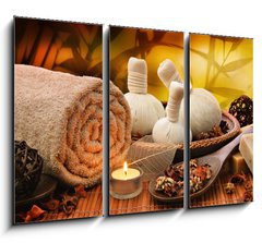 Obraz 3D tdln - 105 x 70 cm F_BB55741777 - Massage background with rolled towel, spa balls and candlelight