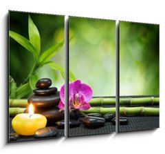 Obraz 3D tdln - 105 x 70 cm F_BB55755054 - purple orchid, candle, with stones , bamboo on black mat