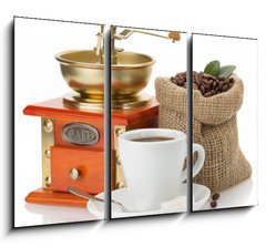 Obraz   cup of coffee and beans on white, 105 x 70 cm