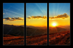 Obraz 3D tdln - 105 x 70 cm F_BB569569643 - Beautiful sun set with sweet clouds between mountains