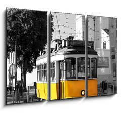 Obraz   Lisbon old yellow tram over black and white background, 105 x 70 cm