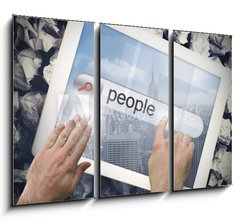 Obraz   Hand touching people on search bar on tablet screen, 105 x 70 cm