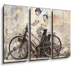 Obraz 3D tdln - 105 x 70 cm F_BB62780970 - Little Children on a Bicycle Mural.