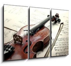 Obraz 3D tdln - 105 x 70 cm F_BB63221798 - Old scratched violin with sheet music. Vintage style. - Star pokrban housle s notami. Prastar styl.