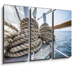 Obraz   Wooden pulley and ropes on old yacht., 105 x 70 cm