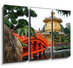Obraz 3D tdln - 105 x 70 cm F_BB63996525 - The Golden pavilion and red bridge in Nan Lian Garden, Hong Kong