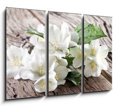 Obraz 3D tdln - 105 x 70 cm F_BB67481139 - Jasmine flowers over old wooden table. - Jasmnov kvtiny nad starm devnm stolem.