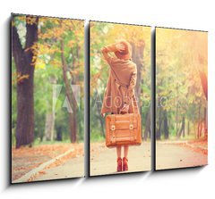 Obraz 3D tdln - 105 x 70 cm F_BB69484488 - Redhead girl with suitcase in the autumn park.