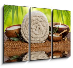 Obraz 3D tdln - 105 x 70 cm F_BB70800084 - Spa background with rolled towel, bamboo and candlelight