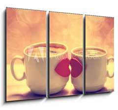 Obraz 3D tdln - 105 x 70 cm F_BB71449240 - Two coffee cups with red hearts as a kissing lips
