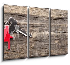 Obraz   Symbol of the house with silver key on vintage wooden background, 105 x 70 cm