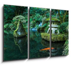 Obraz 3D tdln - 105 x 70 cm F_BB72382315 - A Lantern and Waterfall in the Portland Japanese Garden