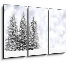 Obraz 3D tdln - 105 x 70 cm F_BB73206614 - Snowy trees with twinkling silver background and snowflakes