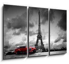 Obraz   Effel Tower, Paris, France and retro red car. Black and white, 105 x 70 cm