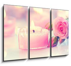 Obraz   Valentine's Day. Pink heart shaped candles and rose flowers, 105 x 70 cm