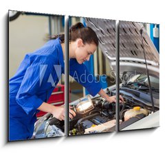 Obraz   Mechanic examining under hood of car with torch, 105 x 70 cm