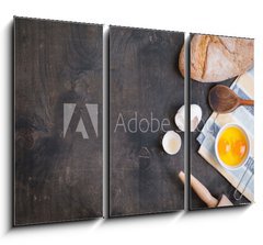 Obraz 3D tdln - 105 x 70 cm F_BB77487902 - Baking background with eggshell, bread, flour, rolling pin