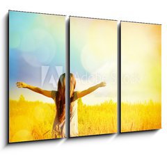 Obraz 3D tdln - 105 x 70 cm F_BB77938326 - Free Happy Woman Enjoying Nature. Beauty Girl Outdoor.