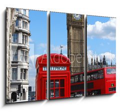 Obraz   Telephone box, Big Ben and double decker bus in London, 105 x 70 cm