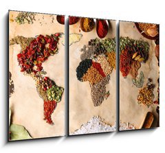 Obraz 3D tdln - 105 x 70 cm F_BB79106209 - Map of world made from different kinds of spices, close-up
