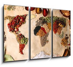 Obraz 3D tdln - 105 x 70 cm F_BB79106209 - Map of world made from different kinds of spices, close-up - Mapa svta z rznch druh koen, blzko