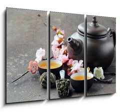 Obraz 3D tdln - 105 x 70 cm F_BB81681055 - tea set (teapot, cups and different green tea)
