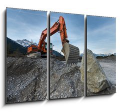 Obraz 3D tdln - 105 x 70 cm F_BB81767561 - huge shovel excavator standing on gravel hill with stone rock