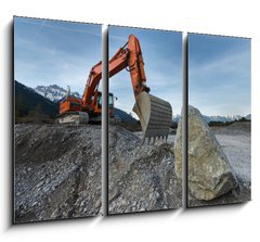 Obraz   huge shovel excavator standing on gravel hill with stone rock, 105 x 70 cm