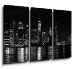 Obraz 3D třídílný - 105 x 70 cm F_BB94054059 - Black and white New York City at night panoramic picture, USA. - Černobílé New York City v noci panoramatický obrázek, USA.