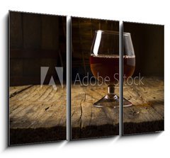Obraz   Glass white wine and bunch grapes on background of wooden , 105 x 70 cm