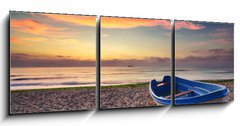 Obraz 3D třídílný - 150 x 50 cm F_BM101100206 - Boat and sunrise - Loď a východ slunce