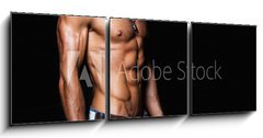 Obraz 3D třídílný - 150 x 50 cm F_BM101799642 - Muscular and sexy torso of young man in jeans - Svalnatý a sexy trup mladého muže v džínách