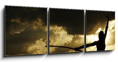 Obraz 3D třídílný - 150 x 50 cm F_BM10544947 - samurai is drilled on sundown - samuraj je vyvrtán při západu slunce