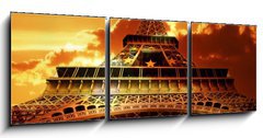 Obraz 3D tdln - 150 x 50 cm F_BM11105750 - Eiffel tower on sunset