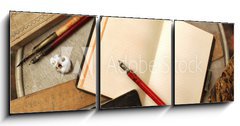 Obraz 3D třídílný - 150 x 50 cm F_BM11538956 - Vintage writing objects with blank pages - Vintage psaní objektů s prázdnými stránkami