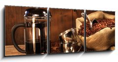 Obraz 3D tdln - 150 x 50 cm F_BM11872432 - Sack of coffee beans with french press