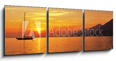 Obraz   Panoramic view of Sailing at sunset with mountains, 150 x 50 cm