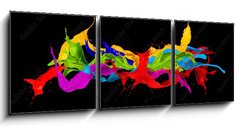 Obraz 3D třídílný - 150 x 50 cm F_BM122947022 - abstract color splashes on black background - abstraktní barevné cákance na černém pozadí
