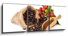 Obraz   coffee beans and red ripe coffee on white background., 150 x 50 cm
